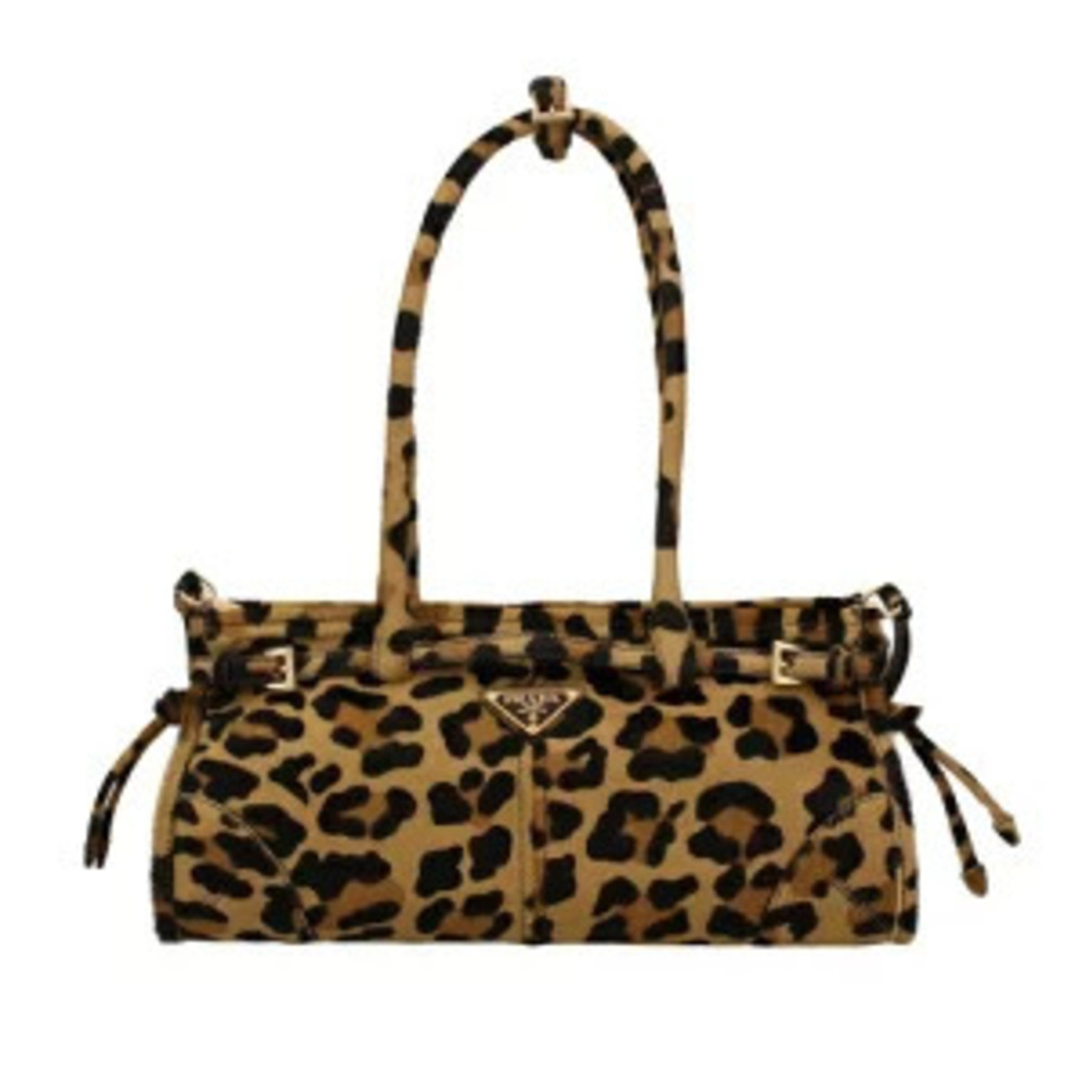 Prada Bonnie Leather Handbag leopard Brown Yellow